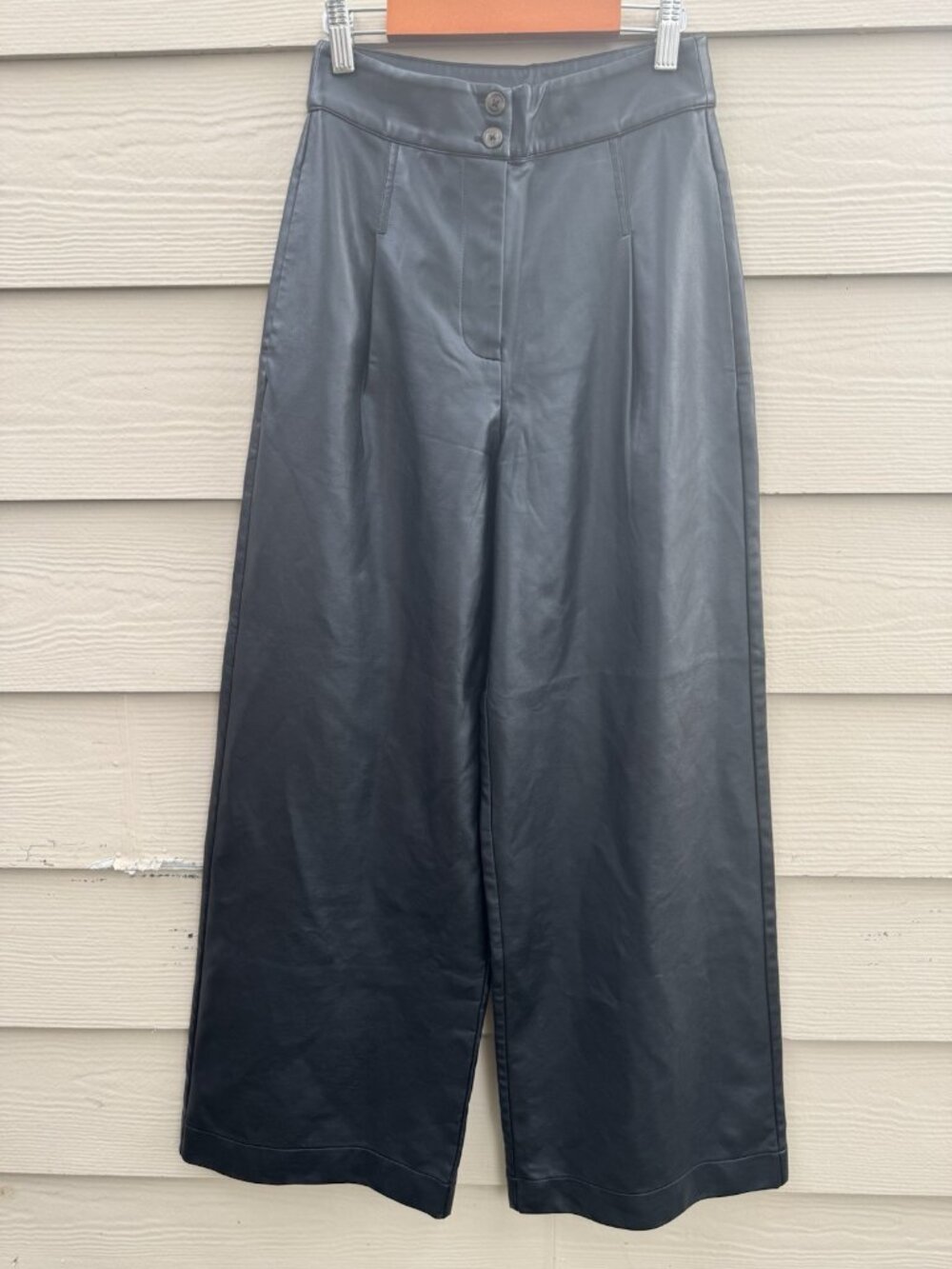 French‎ Connection Womens Faux Leather Wide Leg Pants Black Pleated Size 0